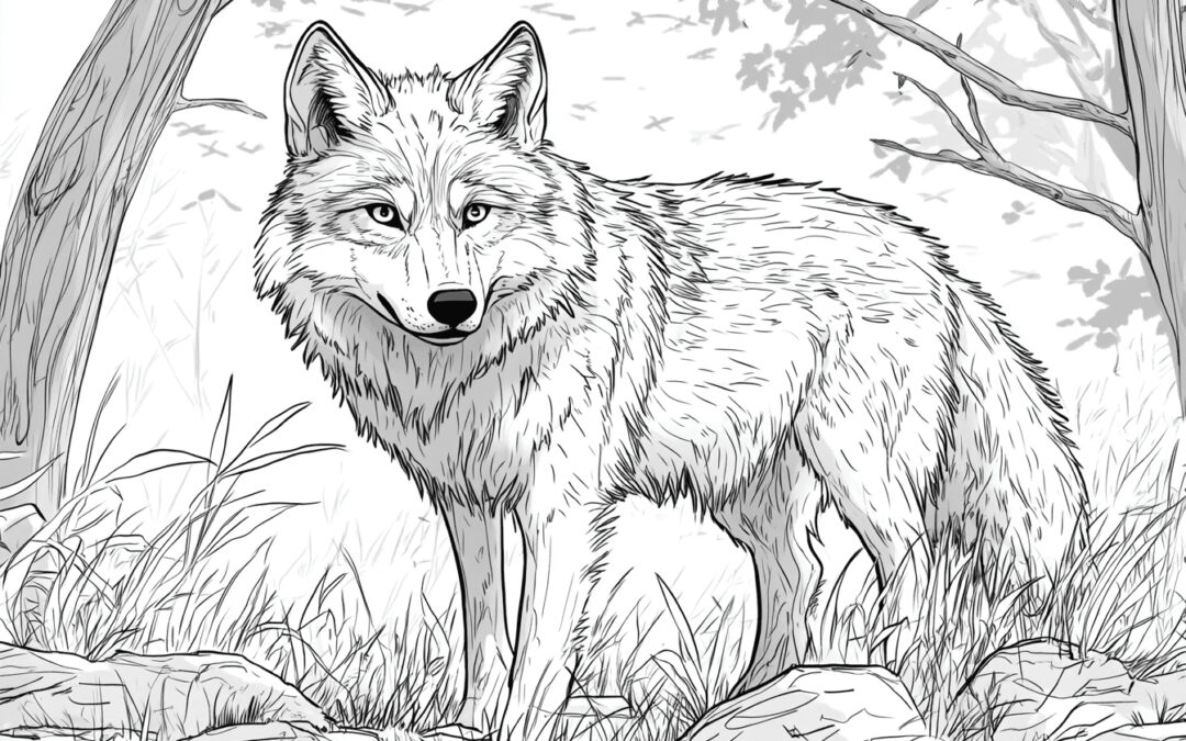 Wolf stands in the forest