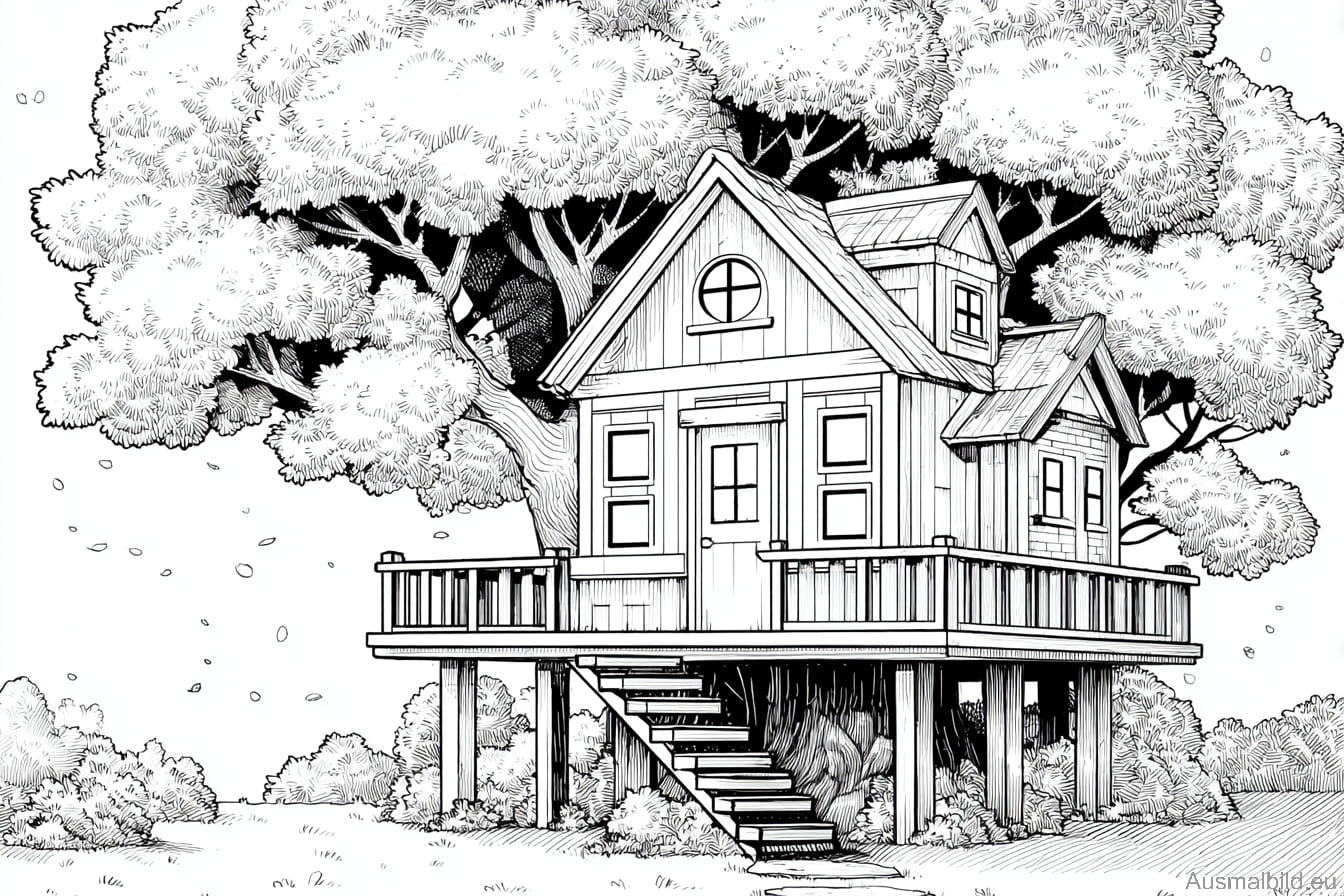 Großes Baumhaus Ausmalbild Großes Baumhaus Ausmalbild