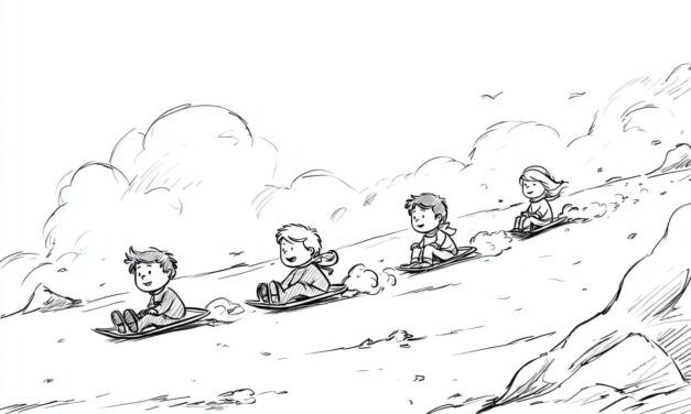 Children Toboggan Down a Mountain