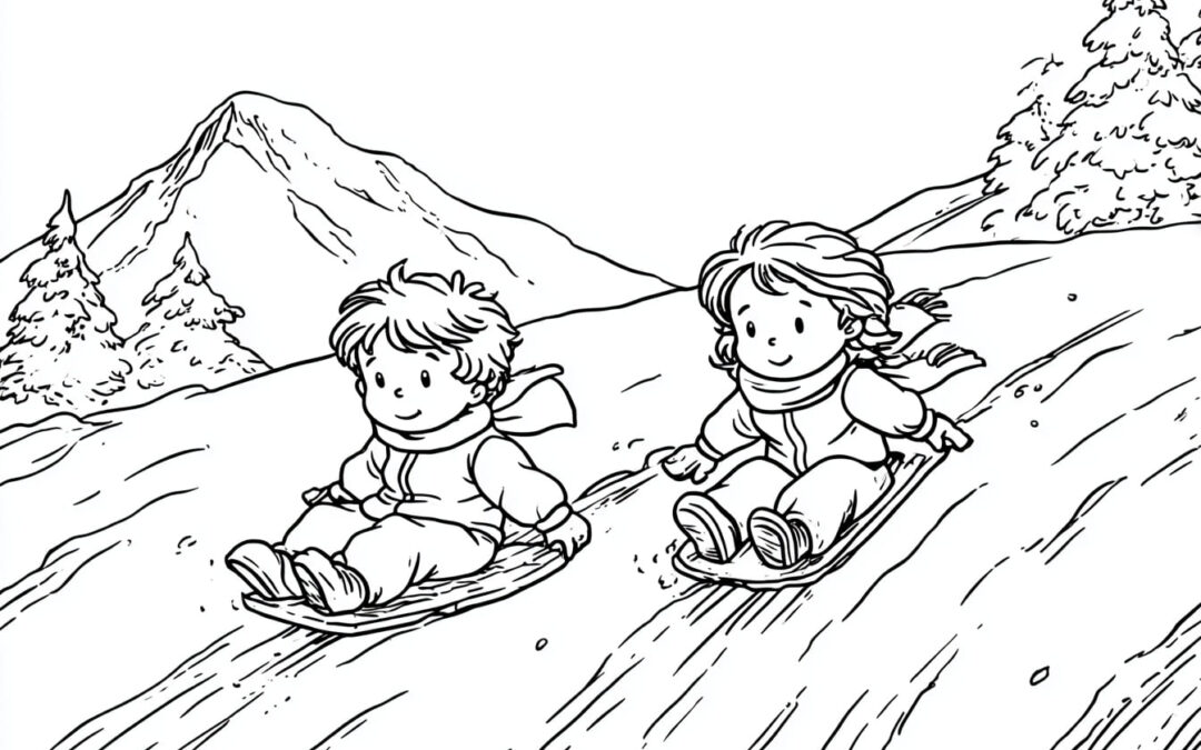 Junge & Mädchen fahren Schlitten