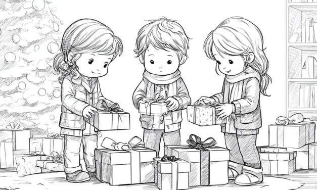 Geschwister öffnen Weihnachtsgeschenke