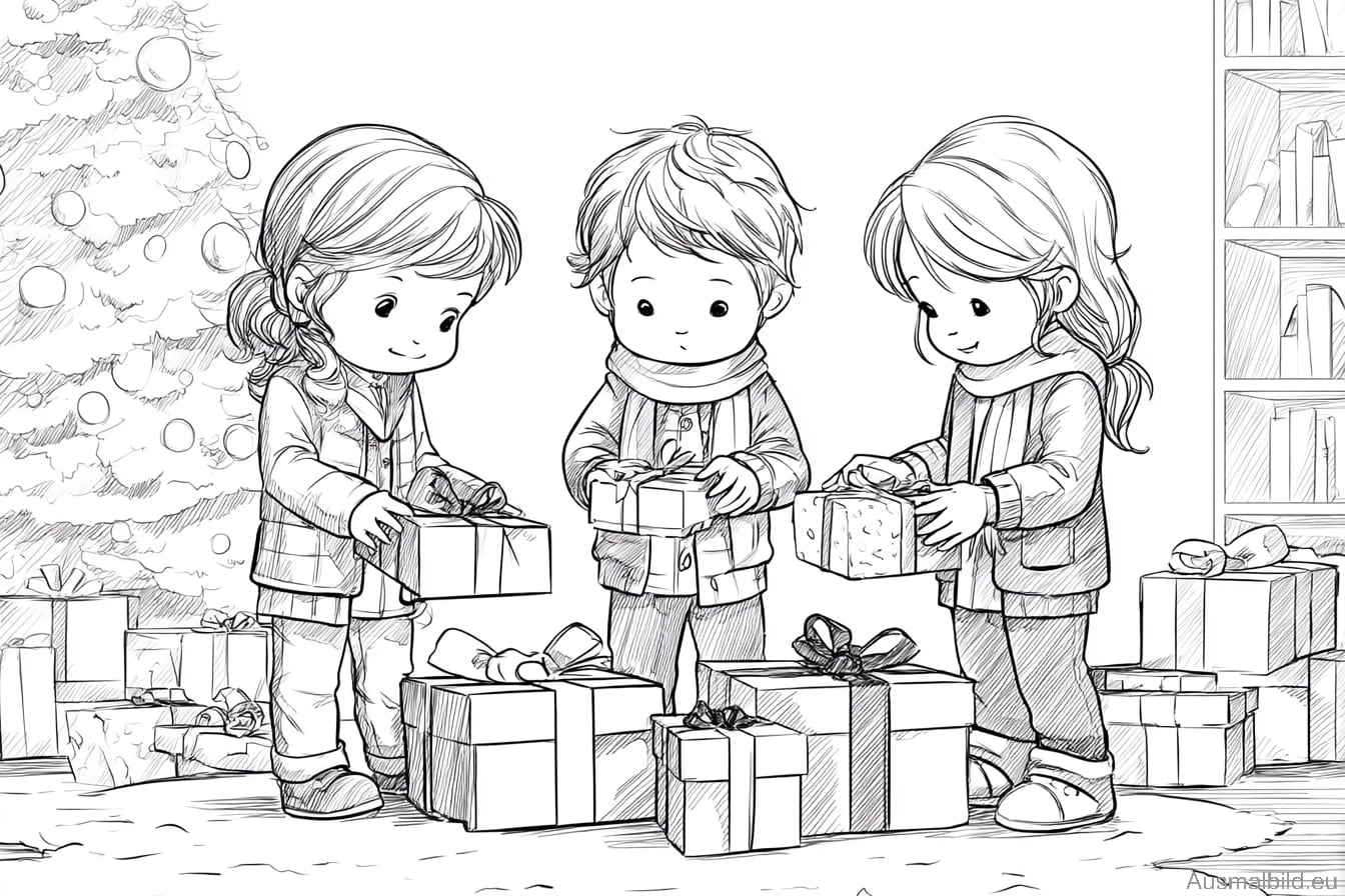 Geschwister öffnen Weihnachtsgeschenke Geschwister öffnen Weihnachtsgeschenke
