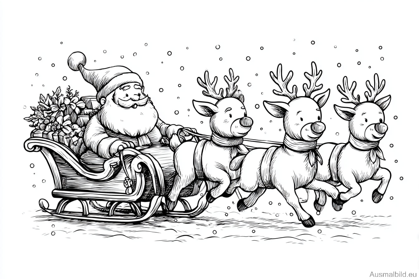 Weihnachtsmann im Rentierschlitten Weihnachtsmann im Rentierschlitten