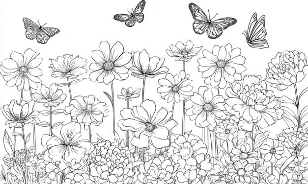 Flower garden with butterflies