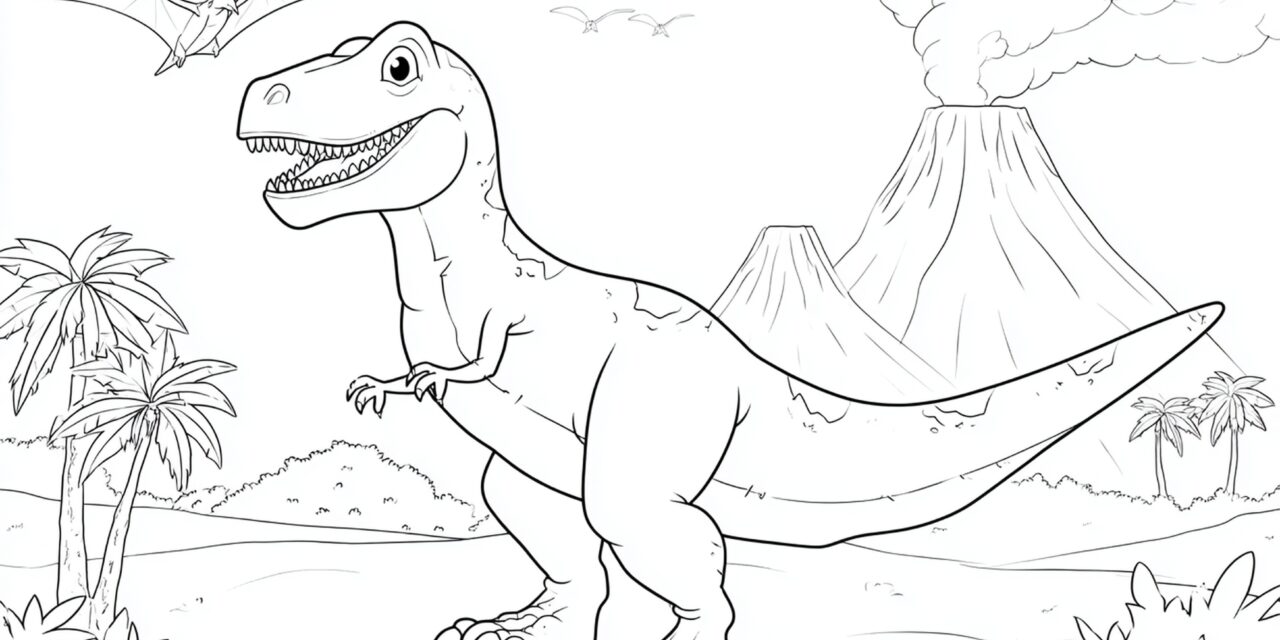 Fröhlicher T Rex Steht In Prähistorischer Landschaft