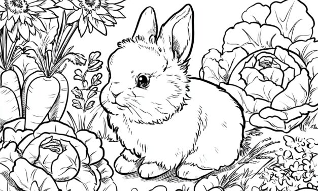 Cute little rabbit in the vegetable garden